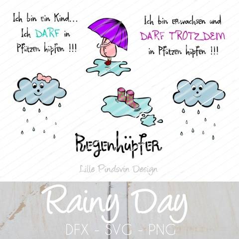 Plotterdatei "Rainy Day" Mädchen/Schirm/Wolke/Gummistiefel
