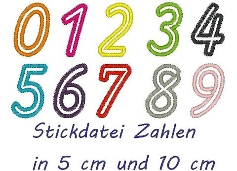 Stickdatei Zahlen in 10 und 5cm