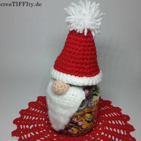 Bonbonglas Weihnachtsmann - Häkelanleitung