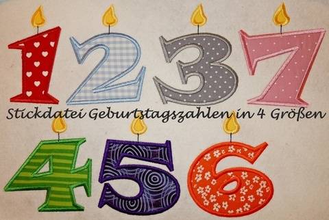Stickdatei Geburtstags Zahlen Kerze in 4 Größen