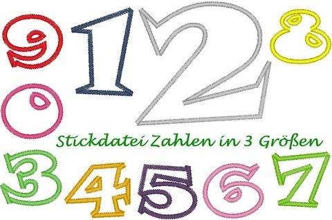 Stickdatei Zahlen in 3 Größen