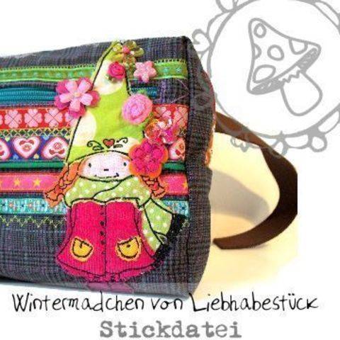 Doodle Stickdatei Wintermädchen