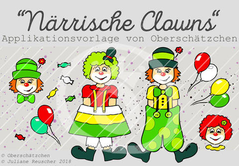 Applikationsvorlage Clowns Karneval Fastnacht