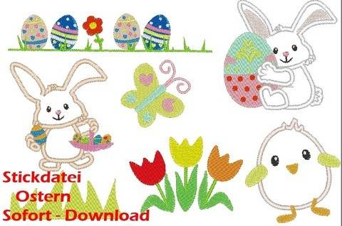 ✿ Ostern ✿ Stickdatei Hase Schmetterling Ei