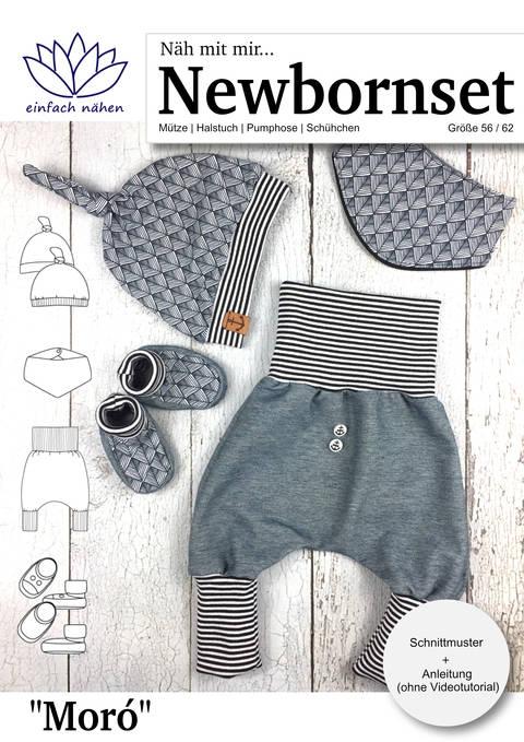 Newbornset Moró | Set für Neugeborene (Mütze, Halstuch, Pumphose, Schühchen)