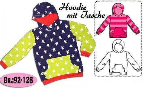 Schnittmuster & Nähanleitung Hoodie mit Tasche Gr.:92-128