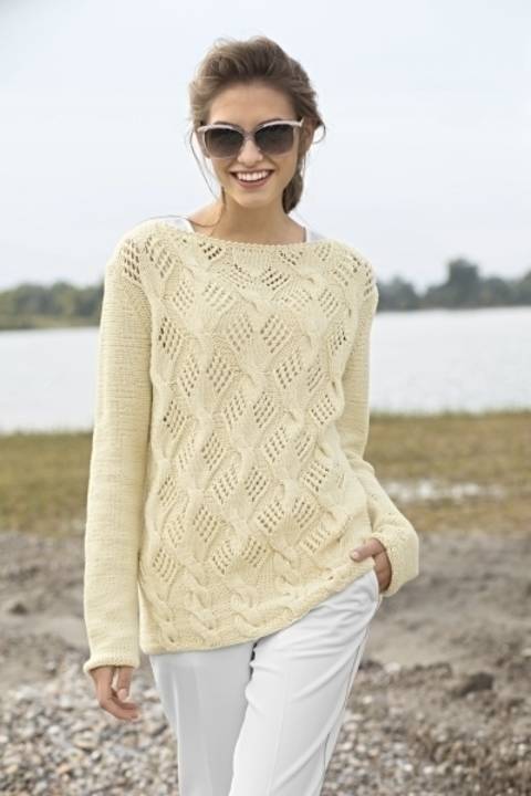 Pulli mit Zopf-Ajourmuster