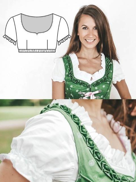 Dirndlbluse BELLA, Gr. 32 - 46, PDF Schnittmuster