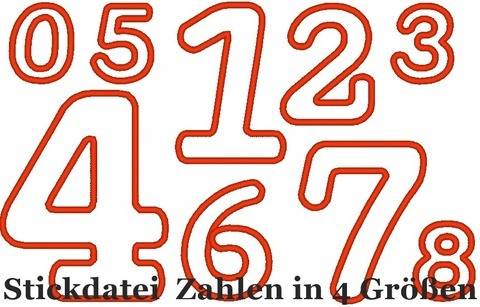 Stickdatei Zahlen in 4 Größen