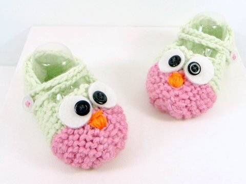 Strickanleitung - Babyschuhe - EULE mit Filzaugen - No.43
