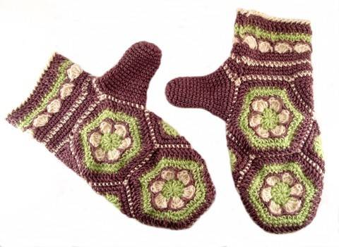 Häkelanleitung Handschuhe "Blumenwabe", Hexagon