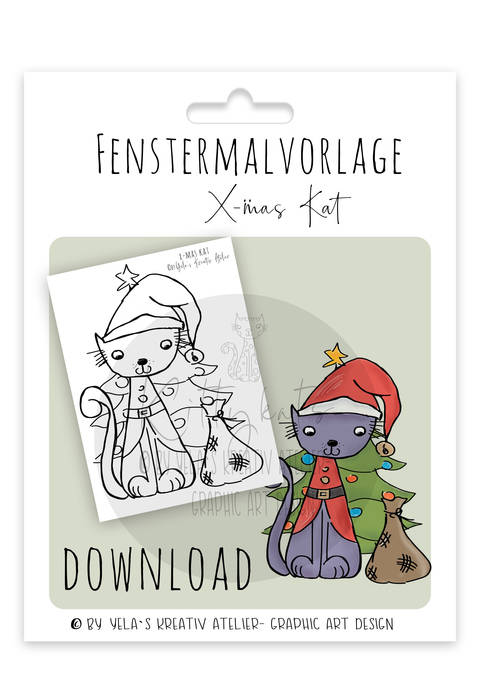 Fenstermalvorlage Yela`s Kreativ Atelier " X-mas Kat "