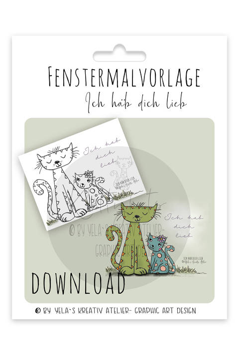 Fenstermalvorlage Yela`s Kreativ Atelier "hab dich lieb"