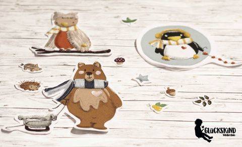HERBST-/WINTERAPPLIKATIONEN: Bärchen, Pinguin und Eule