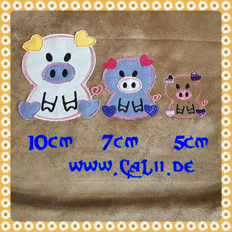 Schweinchen Stickdatei 10x10er Rahmen 3 Größen