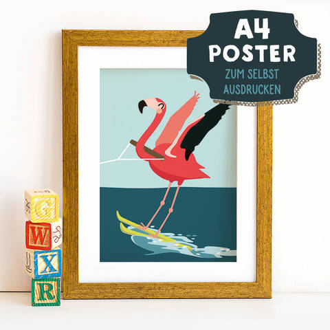 A4 Poster Flamingo im Sommer zum selbst Ausdrucken