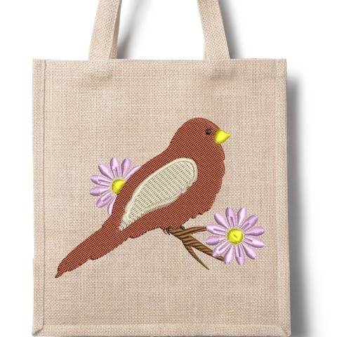 Frühling - Vogel auf Zweig - Stickdatei