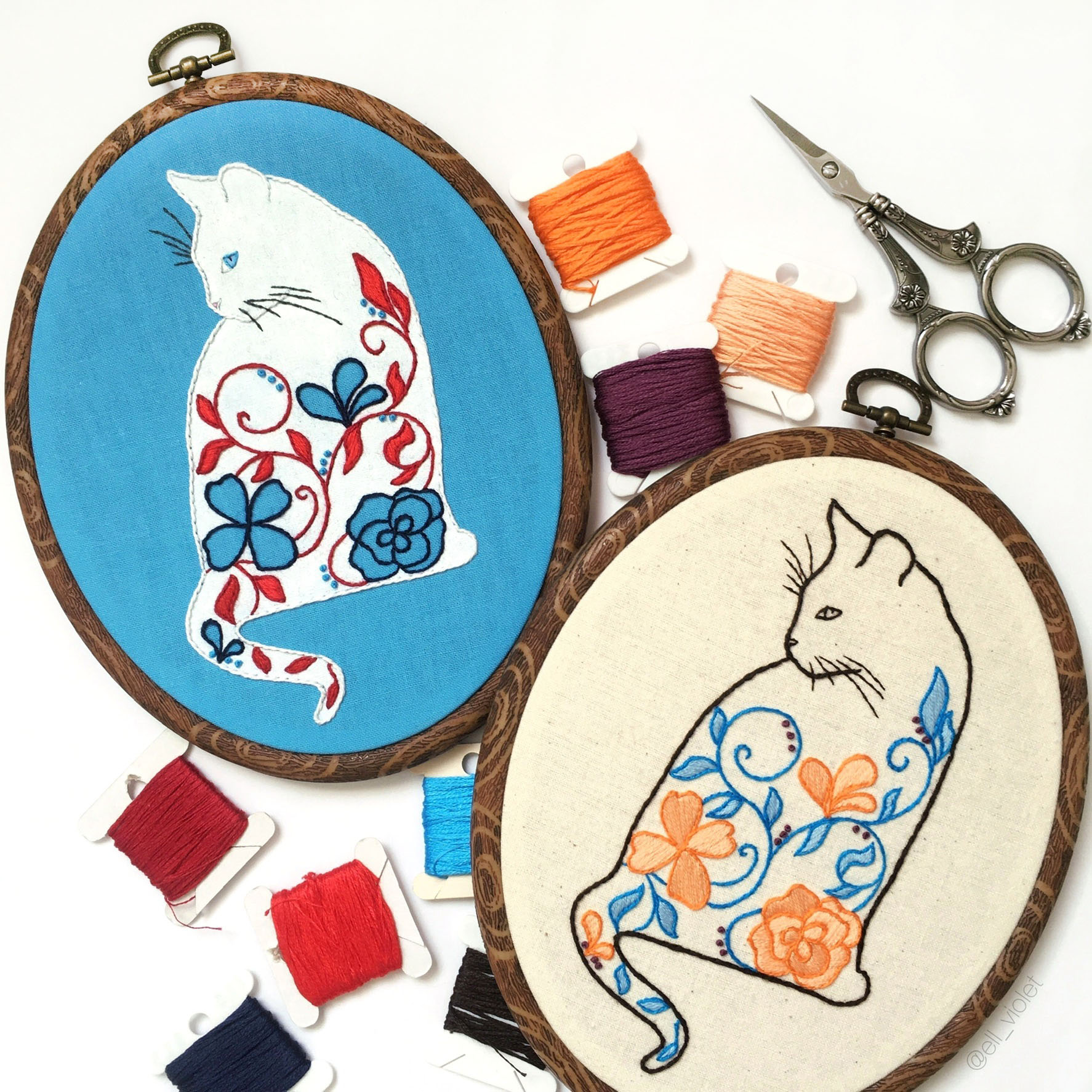 Floral Cat Hand Embroidery Pattern