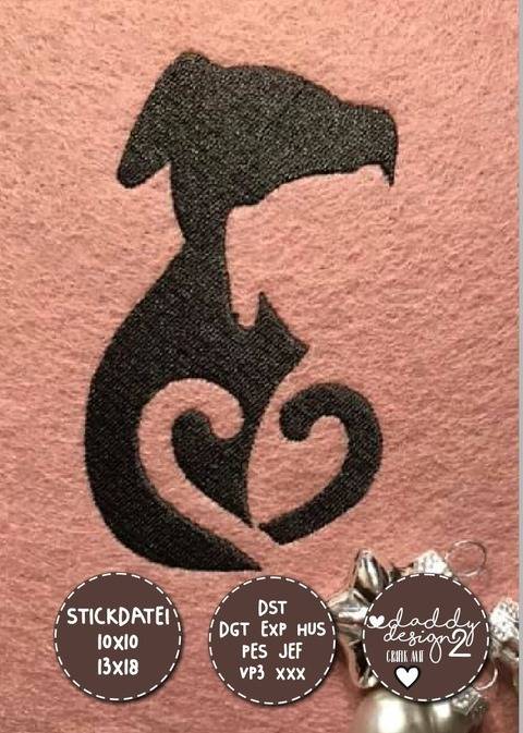 Schatten-Illusions-Stickdatei - Hundeliebe - 10x10 18x13