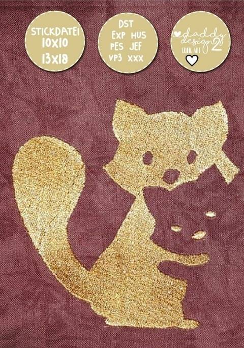 Schatten-Stickdatei - Waschbaer-Fuchs-Katzen - 10x10 18x13