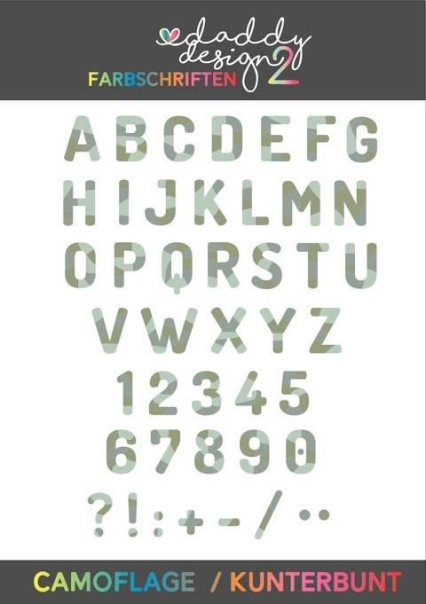 ALPHABET CAMOUFLAGE oder KUNTERBUNT ABC 0-9 3-5 farbig