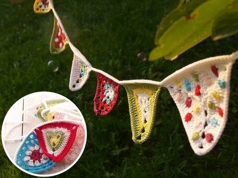 Häkelanleitung bunte Wimpelkette