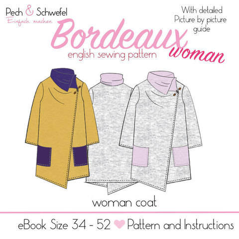 E-Book sewing pattern woman coat “Bordeaux” Size 34 -52
