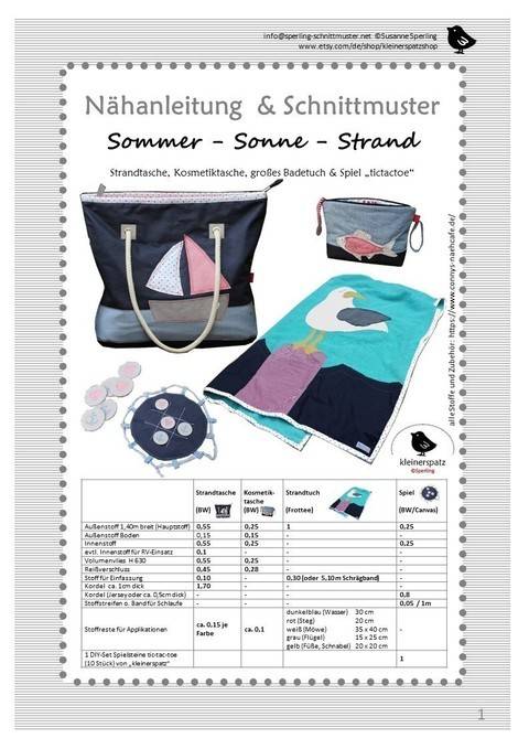 Schnittmuster und Nähanleitung Tasche und Strandtuch