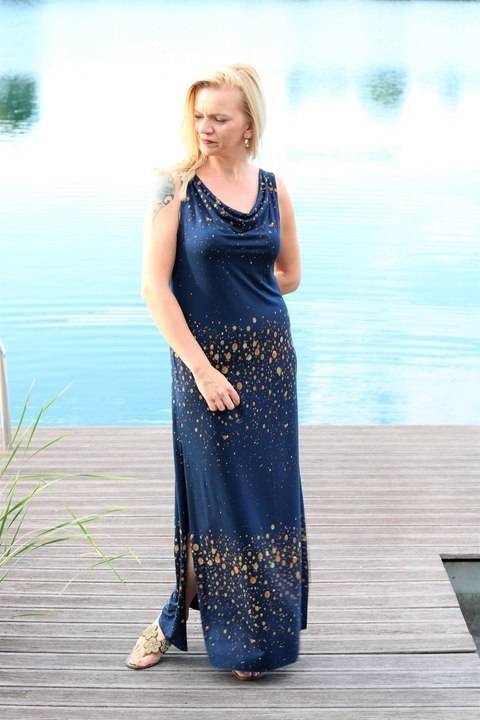 Sommerkleid Lynette mit Wasserfallkragen Gr 34-48
