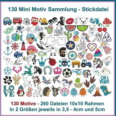 Stickdateien Mini Motiv Sammlung 130 Minimotive, 260 Dateien