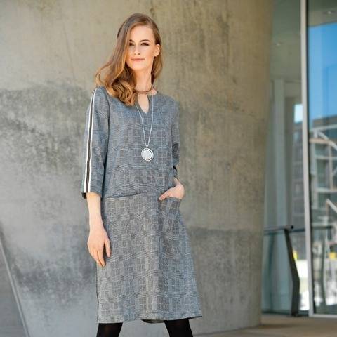 Kariertes Jersey-Kleid mit Zier-Reißverschluss