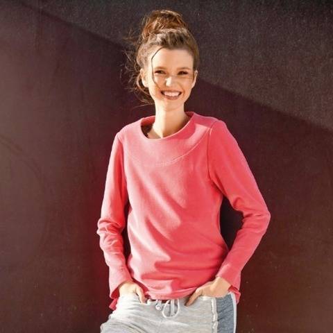 Shirt aus Nickystoff in Koralle