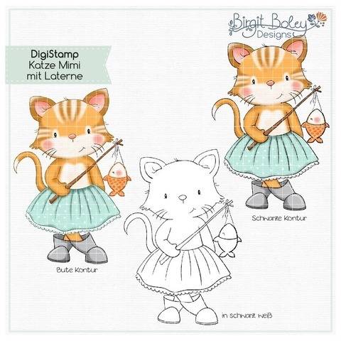 Birgit Boley Designs • DigiStamp Katze Mimi mit Laterne