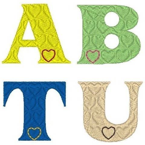 Stickdatei Buchstaben Herz - Alphabet 3 und 5cm