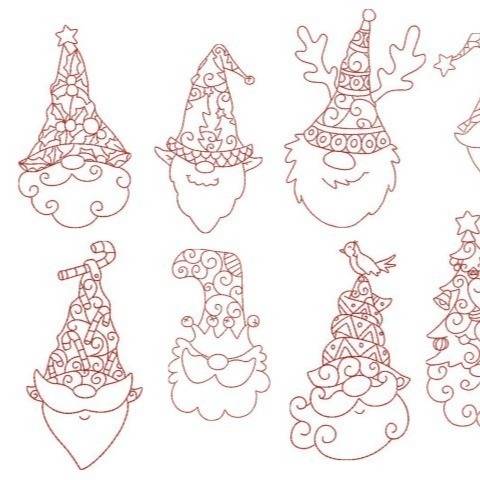 Stickdatei - Stylish xmas Gnomes LineArt