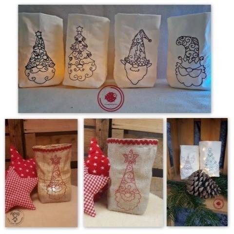 Stickdatei ITH - Lichtbeutel Stylish xmas Gnomes