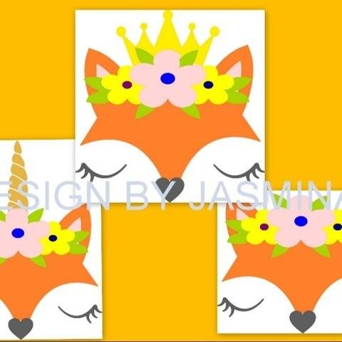 Plotterdatei Fuchs mit Blumen Krone Einhorn SVG