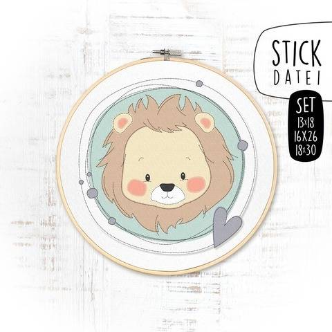 KLEINER LÖWE DOODLE Stickdatei SET