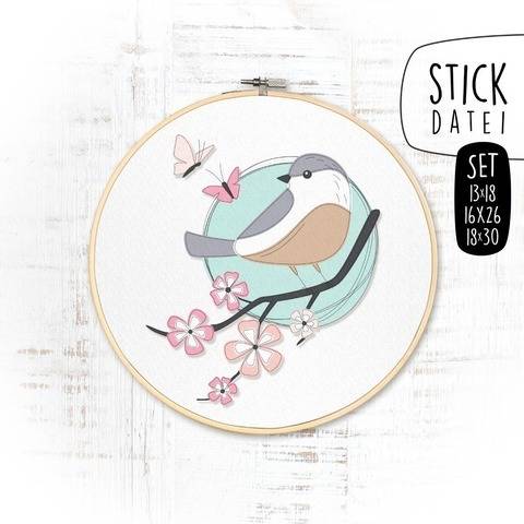KIRSCHBLÜTE DOODLE Stickdatei SET