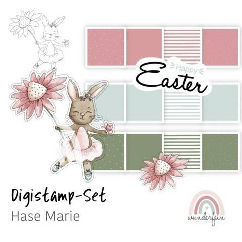 Digistamp-Set Hase Marie inkl. Digipaper & Schriftzug