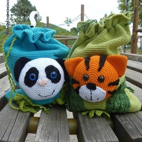 Häkelanleitung - Kinderbeutel "Tiger & Panda"