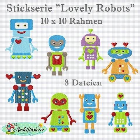 Digitale Stickserie Lovely Robots 10x10