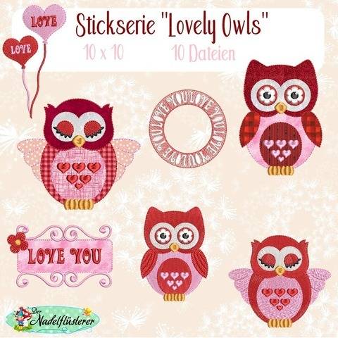 Digitale Stickserie Lovely Owls 10x10