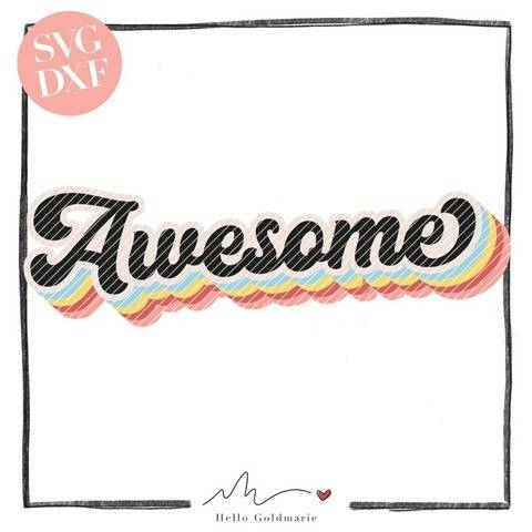 Retro Plotterdatei “Awesome” mit 3D-Effekt | SVG u. DXF