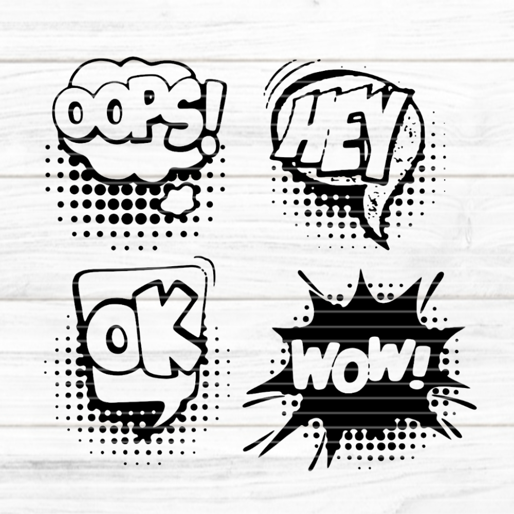 4 speech bubbles cutting file SVG DXF FCM