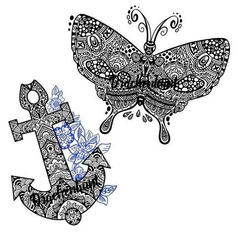 Plotterdatei Plott Mandala 2er Set Anker und Schmetterling