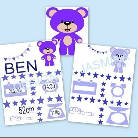 Plotterdatei Geburt Teddy Boy Sterne Template SVG