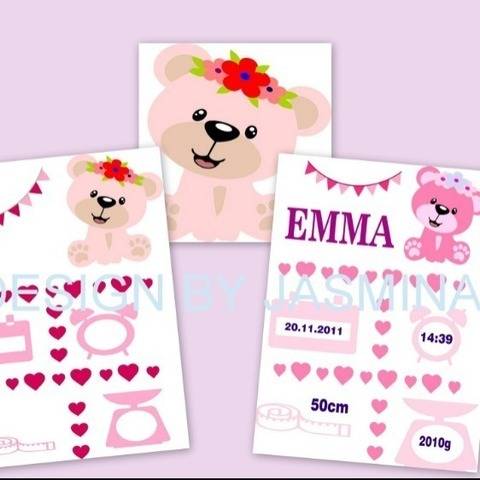 Plotterdatei Geburt Teddy Girl Herz Template SVG