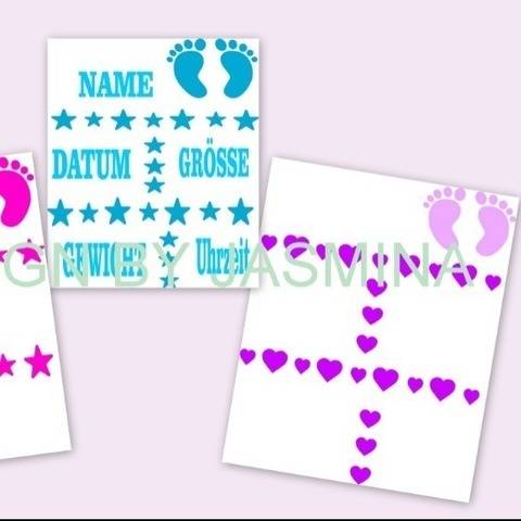 Plotterdatei Geburt Stern Herz Babyfüsse Template SVG