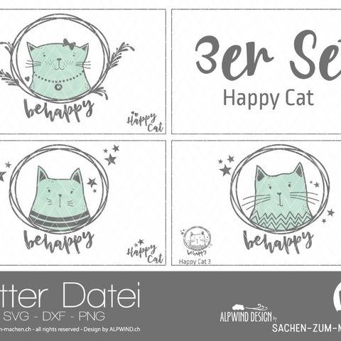 Plotter-Datei "Happy Cat" (3er-Set)